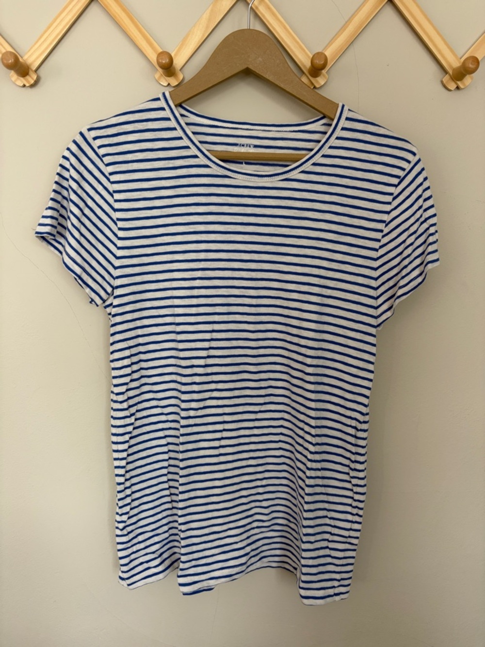 J. Crew White and Blue Striped painter Tee